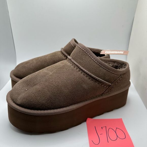CUSHIONAIRE Women's Genuine Suede Cozy Mule Platform +Memory Foam 7.5 TAUPE - Picture 3 of 7